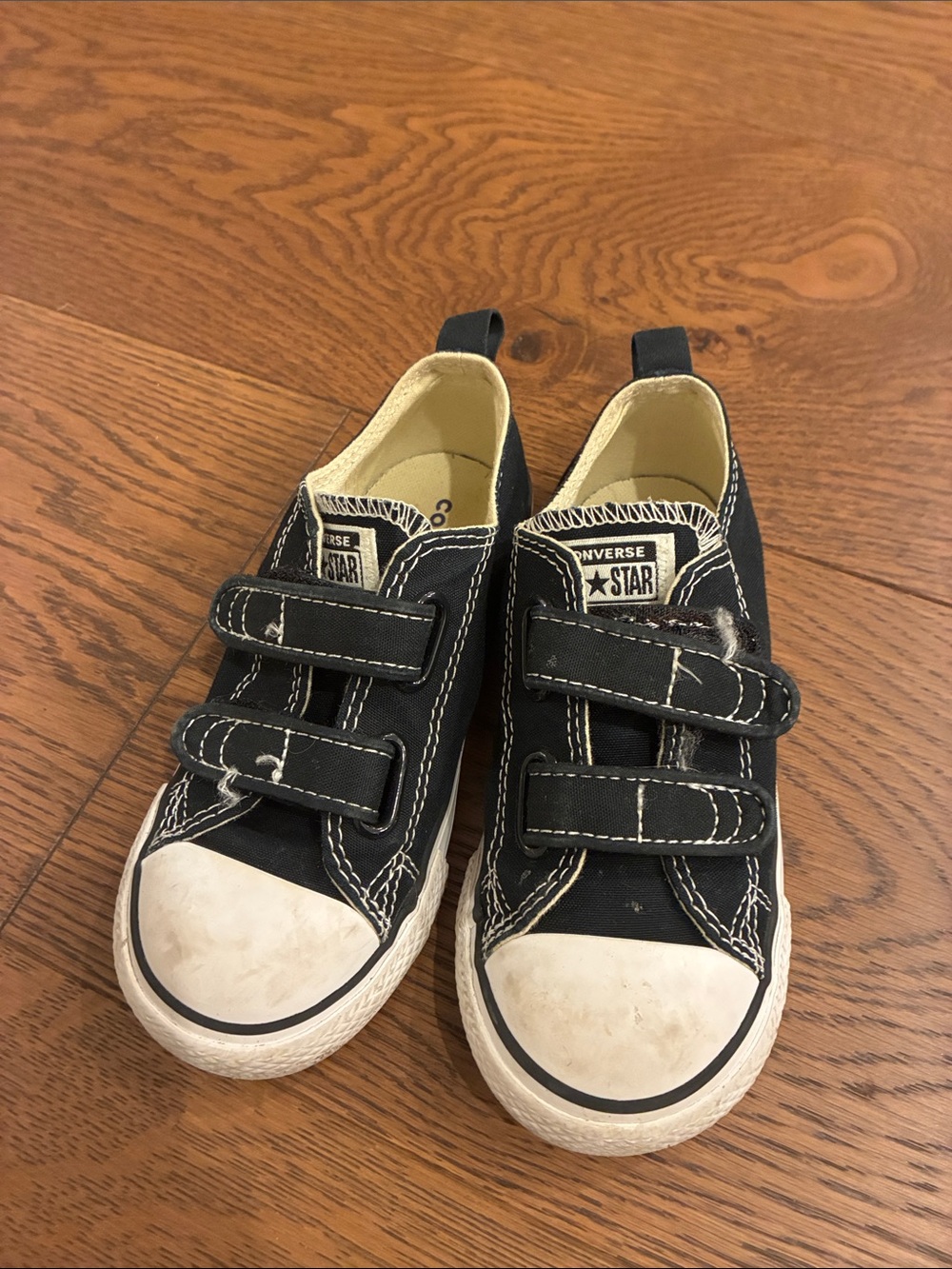 Converse Kids Black and White Velcro Low-Top Sneakers